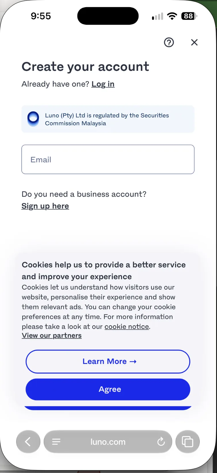 Skrin app Luno